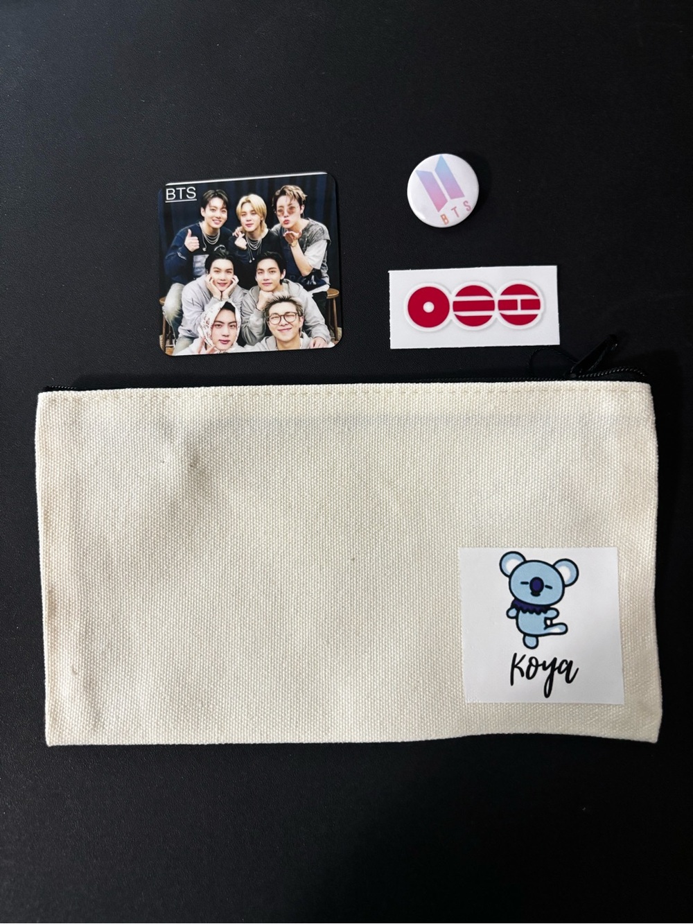 Canvas Pencil Case or Cosmetic Pouch with Arirang Sticker Decal,BTS Pin ,Magnet